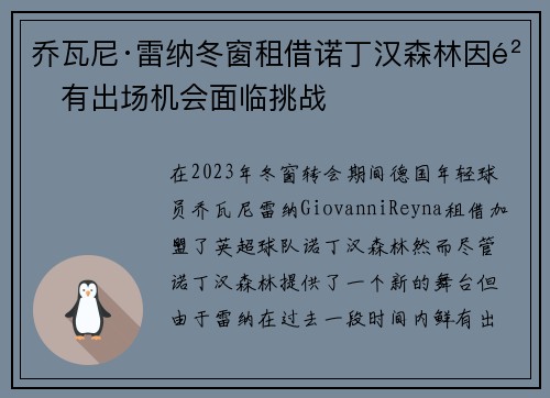 乔瓦尼·雷纳冬窗租借诺丁汉森林因鲜有出场机会面临挑战