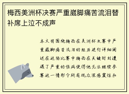 梅西美洲杯决赛严重崴脚痛苦流泪替补席上泣不成声